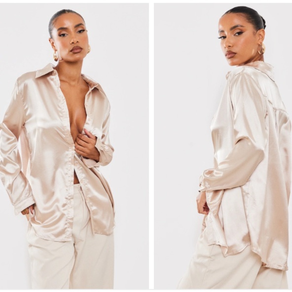 CHAMPAGNE SATIN BUTTON DOWN TOP NWT